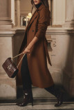 Solid Color Lapel Long Sleeved Woolen Coat Jacket