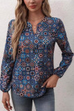 V-neck Printed Long Sleeved Shirt