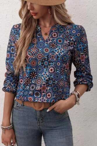 V-neck Printed Long Sleeved Shirt