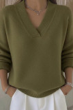 Large Size Long Sleeved Knitted V-neck Sweater