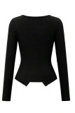 Square Collar Button Up Long Sleeved T-shirt