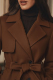 Solid Color Lapel Long Sleeved Woolen Coat Jacket