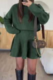 Solid Color Hoodie and Short Skirt Two-piece Set