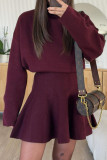 Solid Color Hoodie and Short Skirt Two-piece Set