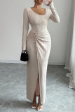 Solid Color Irregular Neckline Knitted Dress