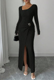 Solid Color Irregular Neckline Knitted Dress