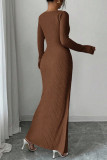 Solid Color Irregular Neckline Knitted Dress