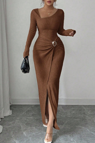 Solid Color Irregular Neckline Knitted Dress