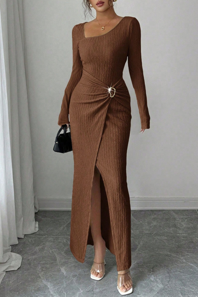 Solid Color Irregular Neckline Knitted Dress