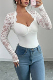 Lace Long Sleeved Solid Color T-shirt