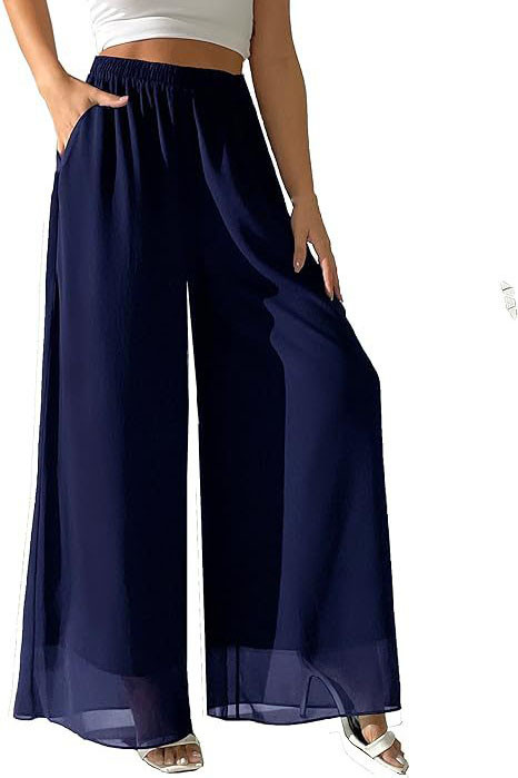 Solid Color Loose Chiffon Wide Leg Pants