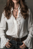 Solid Color Lace Long Sleeved Shirt