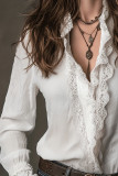 Solid Color Lace Long Sleeved Shirt