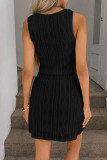 Solid Color Sleeveless Waist Cinched Knit Dress