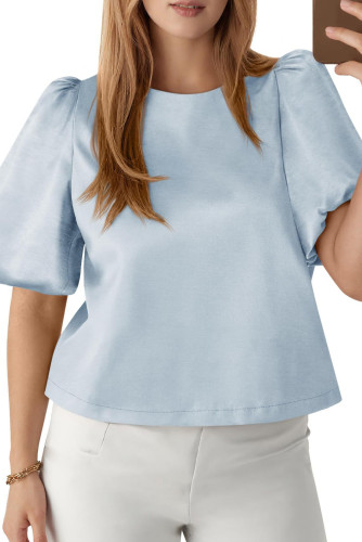 Round Neck Satin Bubble Short Sleeve Shirt