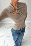 Irregular Hollow Long Sleeved Knitted Sweater