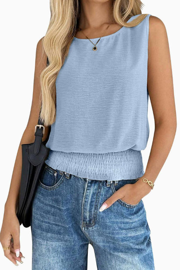 Round Neck Pleated Sleeveless Vest