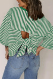 Round Neck Striped Printed Backless Shirt