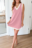 V-neck Sleeveless Contrasting Vest Dress