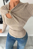 Irregular Hollow Long Sleeved Knitted Sweater