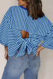 Round Neck Striped Printed Backless Shirt