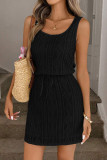 Solid Color Sleeveless Waist Cinched Knit Dress