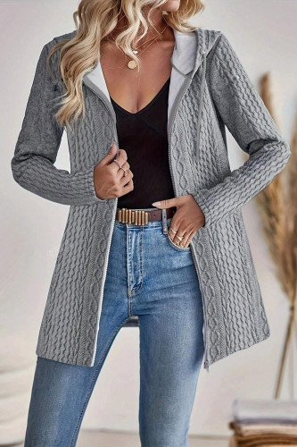 Solid Color Hooded Zip-Up Sweater Jacket