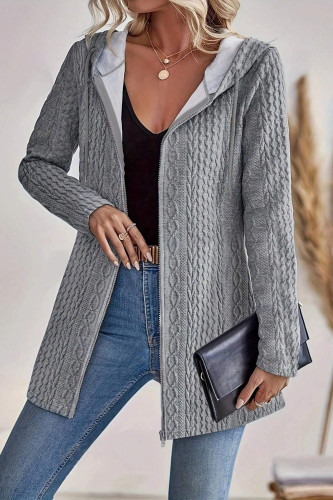 Solid Color Hooded Zip-Up Sweater Jacket