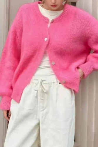 Solid Color Long Sleeve Cardigan Macaron Sweater