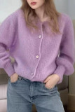Solid Color Long Sleeve Cardigan Macaron Sweater