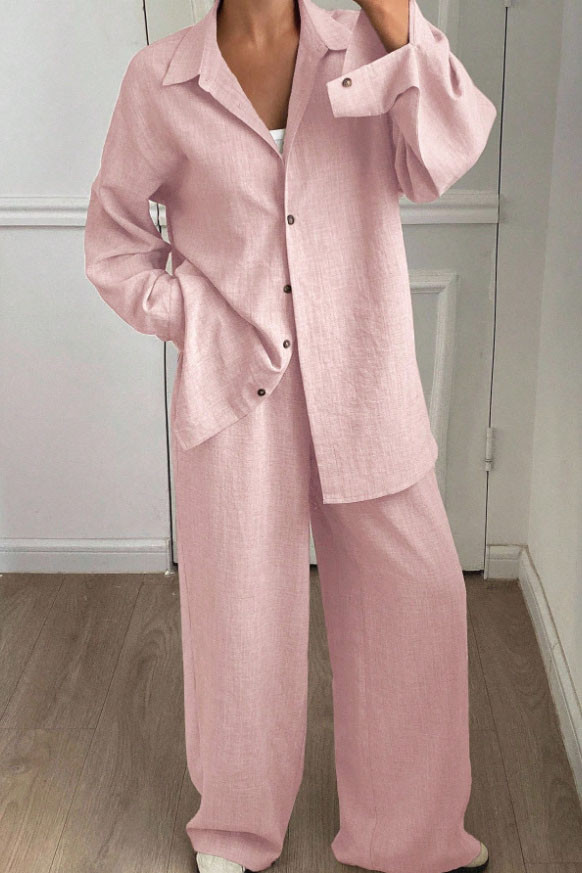 Linen Long Sleeved Shirt Pants Two-piece Set