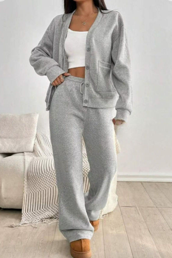 Cardigan Jacket Wide Leg Pants Two-piece Set