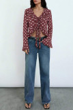 Vintage Polka Dot Printed Long Sleeved Shirt
