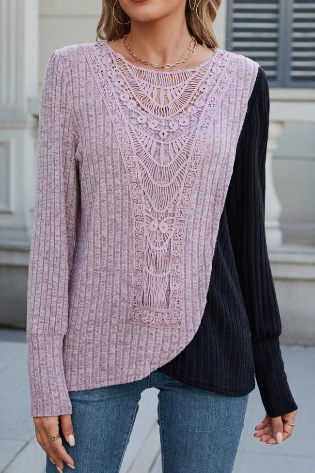 Pit Lace Patchwork Long Sleeved T-shirt