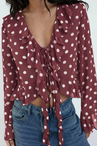 Vintage Polka Dot Printed Long Sleeved Shirt
