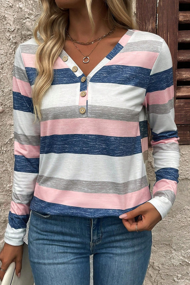 V-neck Striped Long Sleeved T-shirt