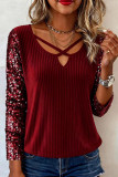 V-neck Sequin Long-sleeved T-shirt
