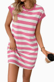 Round Neck Short Sleeved Striped Pocket Dress