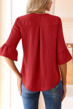 Solid Color Ruffled Seven Quarter Sleeved Shirt