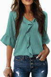 Solid Color Ruffled Seven Quarter Sleeved Shirt