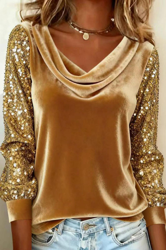 Large Size Sequin Long Sleeved T-shirt
