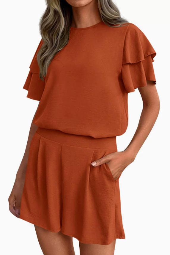 Round Neck Short Sleeved Shorts Two-piece Set