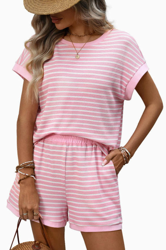 Striped Shirt Shorts Leisure Two-piece Set
