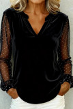 Velvet V-neck Lace Long Sleeved T-shirt