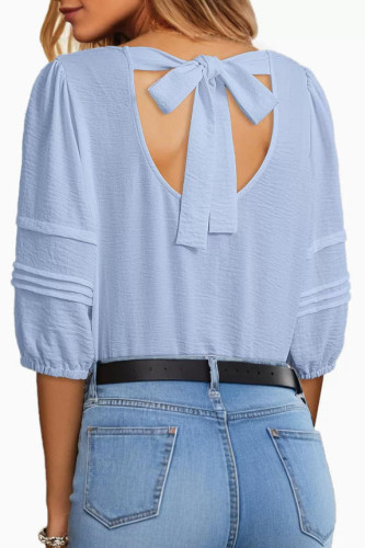 Round Neck Butterfly Backless Shirt