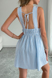 Striped Backless V-neck Sleeveless Dress