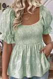Square Neck Bubble Sleeve Waist Cinching Shirt