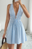 Striped Backless V-neck Sleeveless Dress