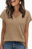 V-neck Solid Color Short Sleeved Shirt