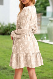 V-neck Jacquard Elastic Waisted Dress